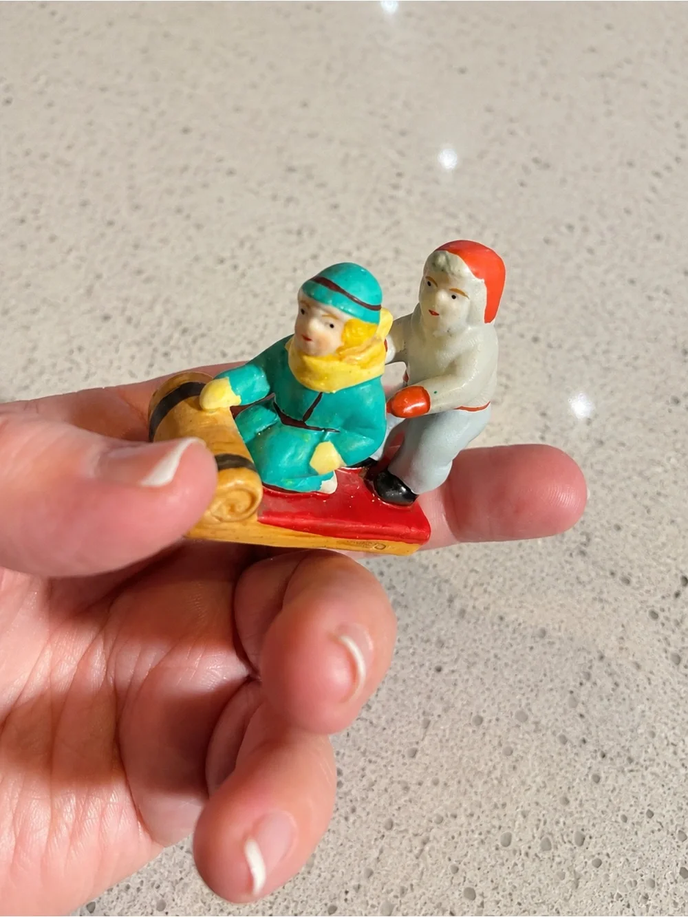 Set of 2 Lemax Mini Christmas Figurines Snowman & Sledding Children Holiday Deco